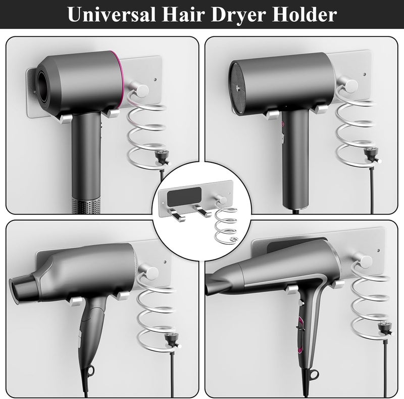 Tindbea Hair Dryer Holder + Curling Iron Holder,Blow Dryer Holder Wall Mount, Bathroom Hair Tool Organizer Rack for Universal Dryer Silver Color - Image 5
